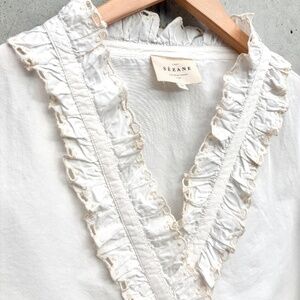 Sezane Kelly Ruffle Eyelet Blouse in Ecru, size 34 (USA 2)